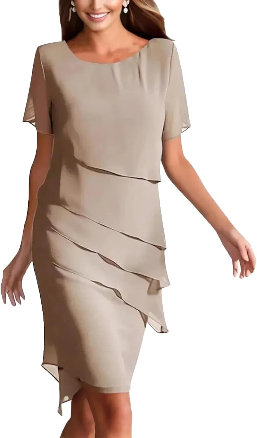 Женское коктейльное платье с каскадной юбкой Chiffon, Khaki
