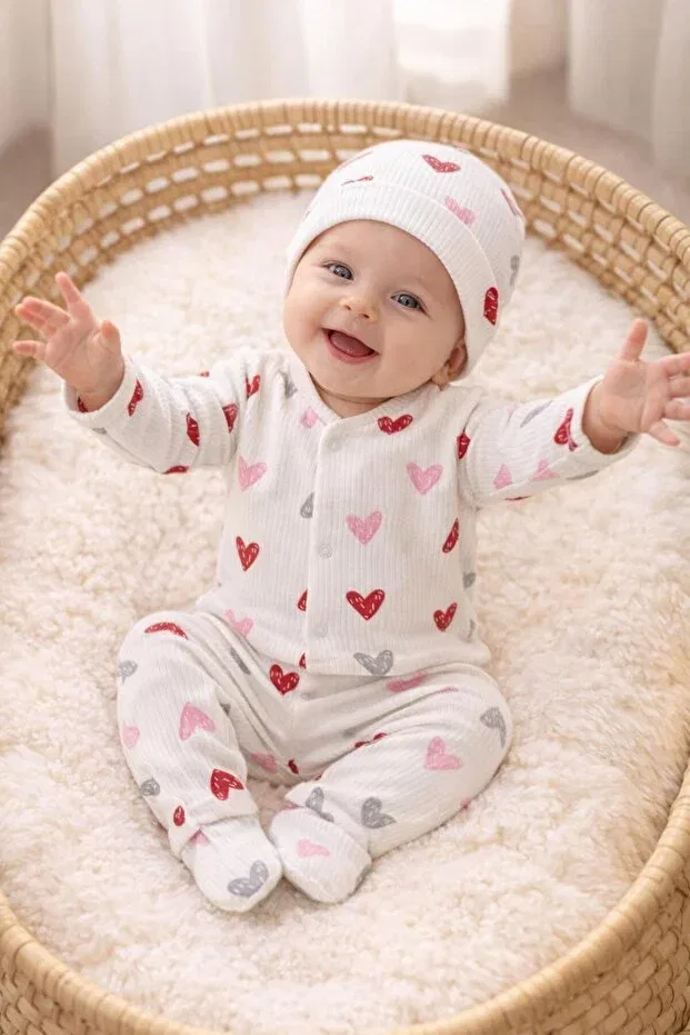 Детский комплект боди для новорожденных хлопковый Bys Baby Fashion, Heart Magenta