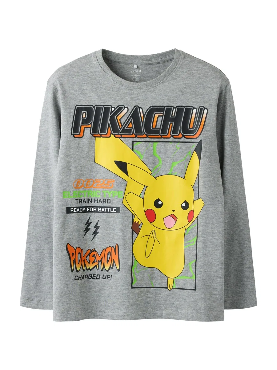 Футболка NAME IT 'NKMSyx Pokemon' серого цвета с пятнистым рисунком