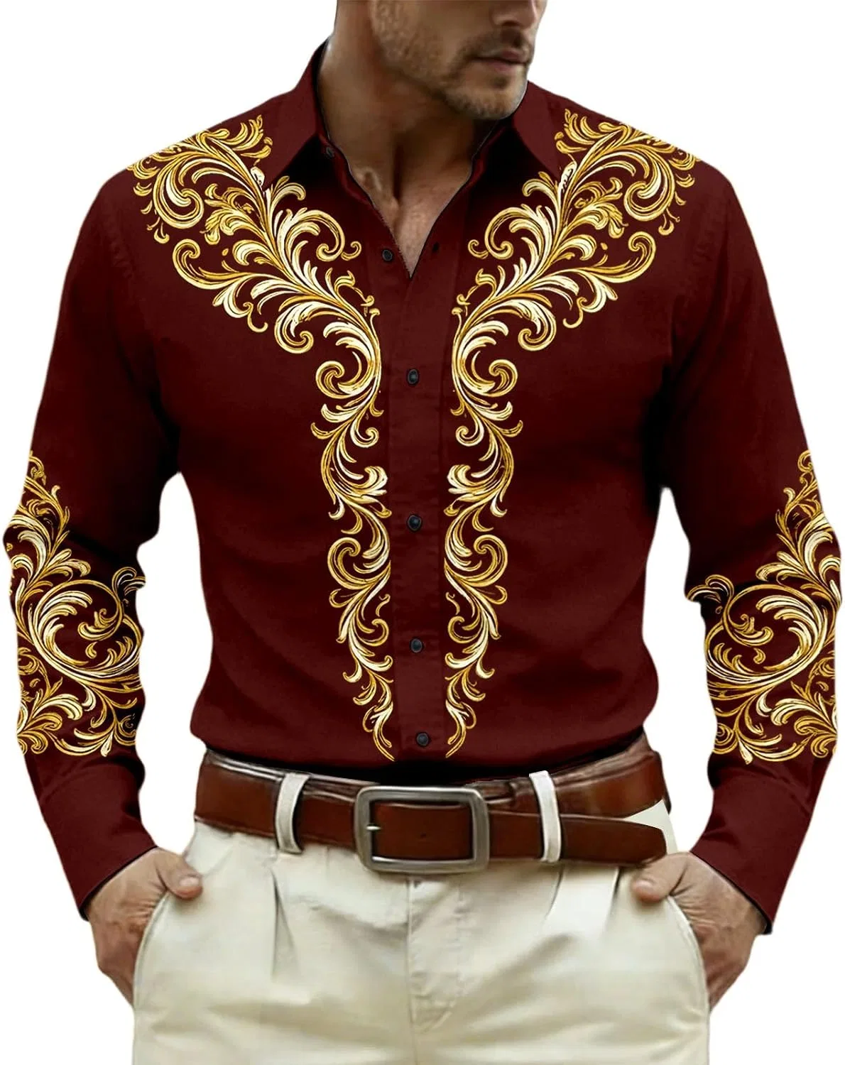 Мужская рубашка с принтом Country Cowboy Vintage Rockabilly, винный