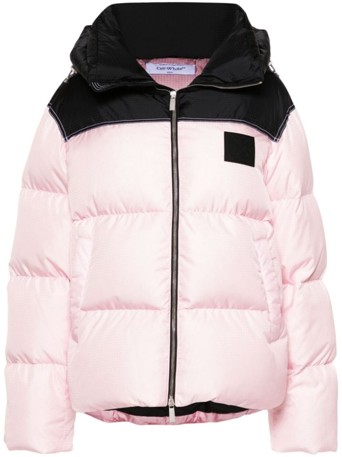 

Off-White пуховик с логотипом, розовый