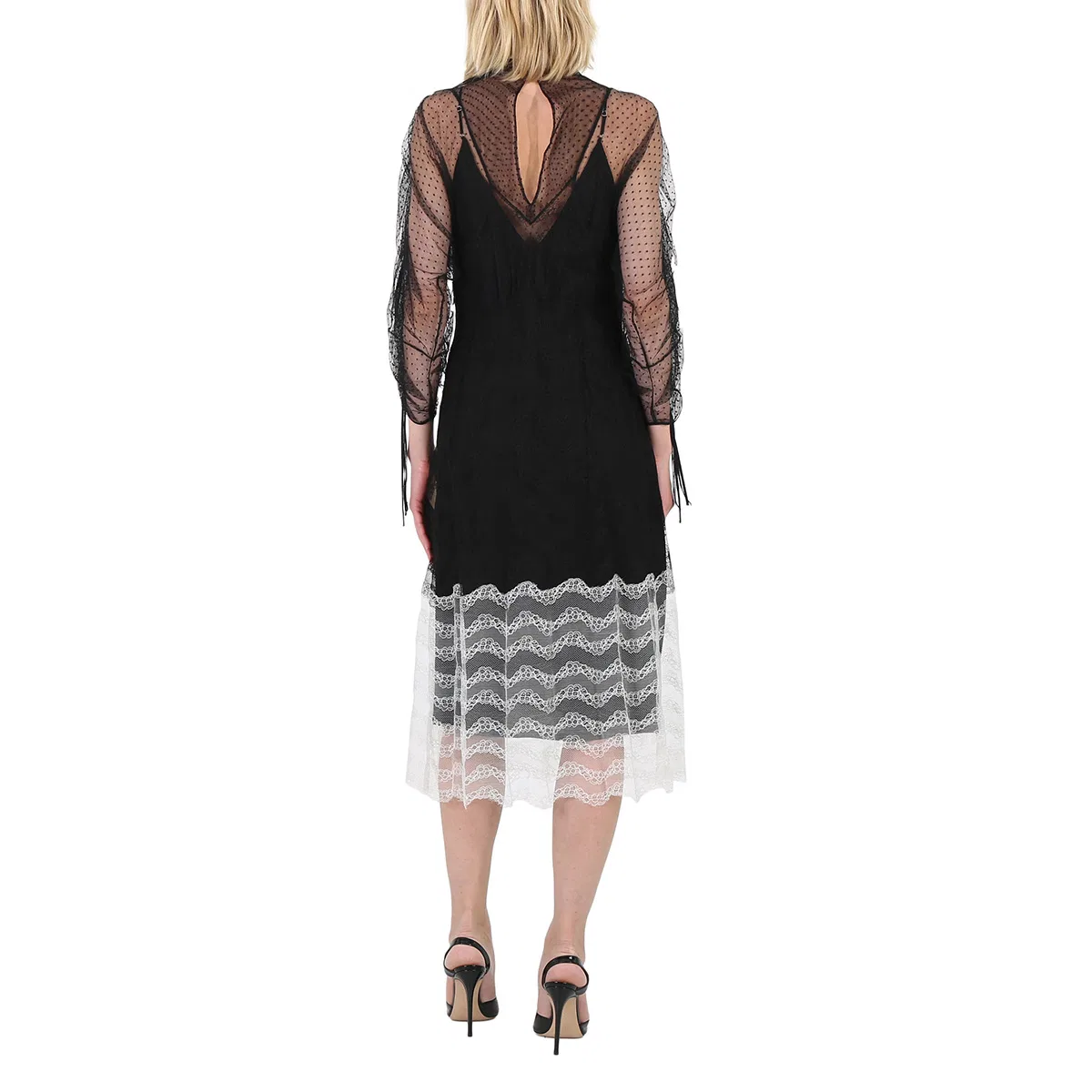 Платье с кружевным геометрическим узором Ladies Black Geometric Lace Dress With Gathered-sleeves Burberry, Black — фото 4