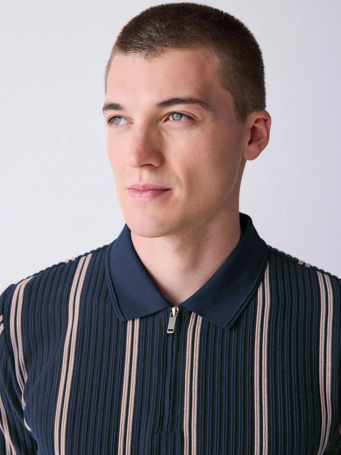 Поло с вертикальной полосой, Quarter Zip Next, темно-синий/камень