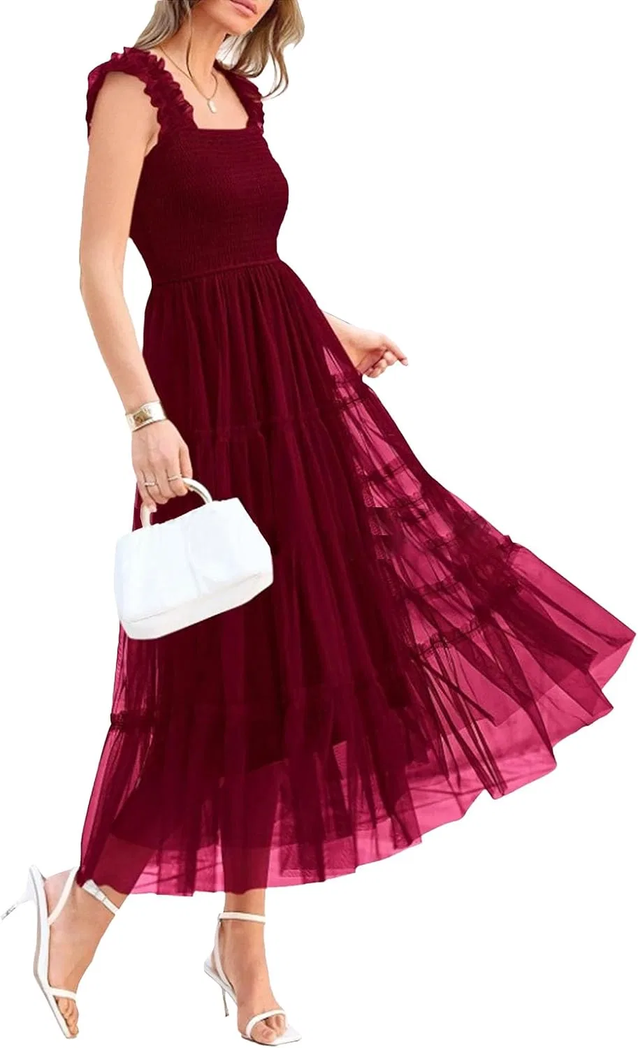 Женское летнее платье миди с рюшами Wine Red