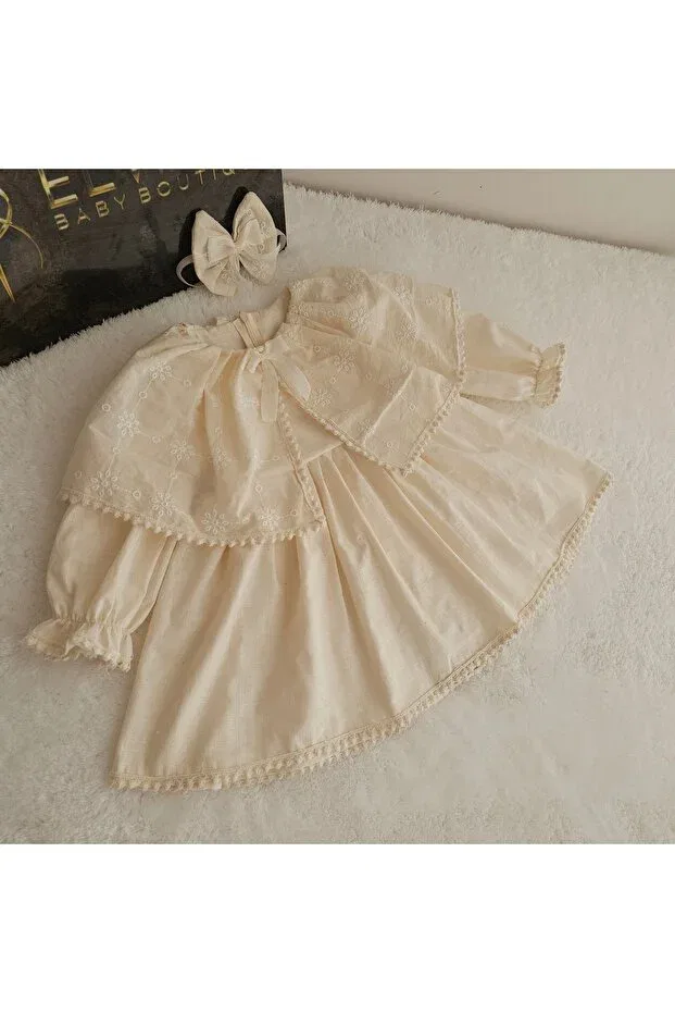 Детское платье с воротником-капюшоном Elwirababyboutiqe, Nude Color — фото 2