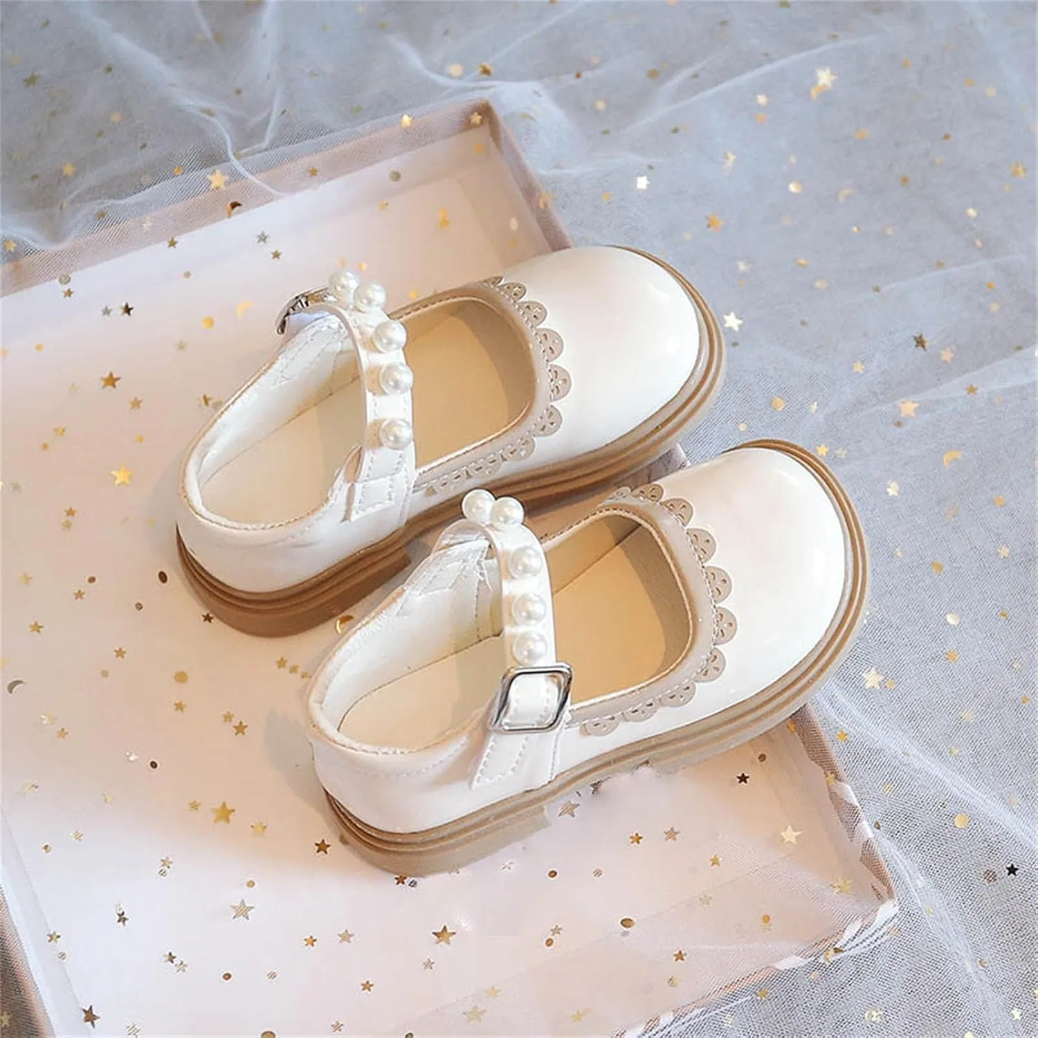 Детские балетки для девочек с ремешком на щиколотке Flower Girl Shoes, Beige — фото 3