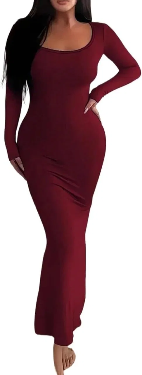 Женское облегающее платье с длинным рукавом Bodycon, Burgundy