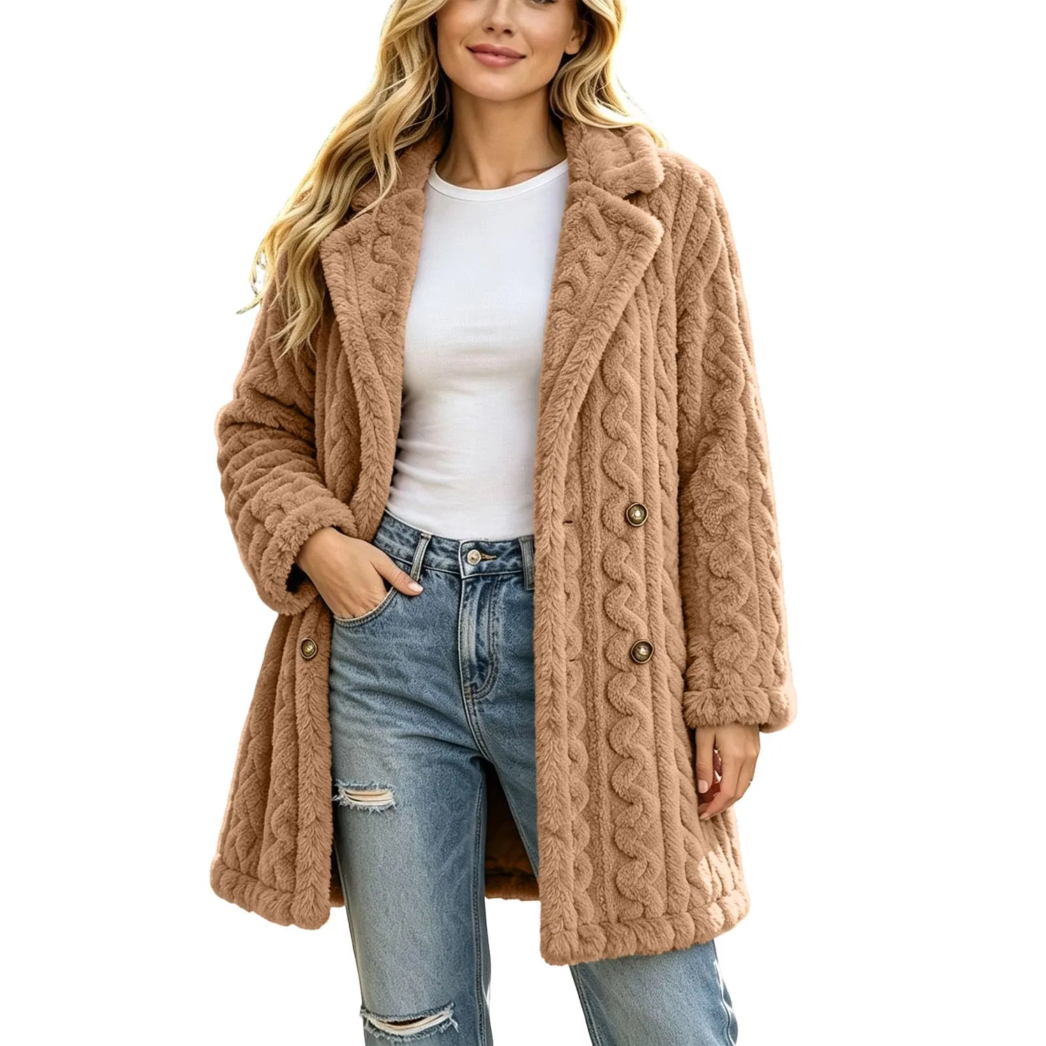 Женское пальто с длинным рукавом, мягкое, теплое, oversize, cachi