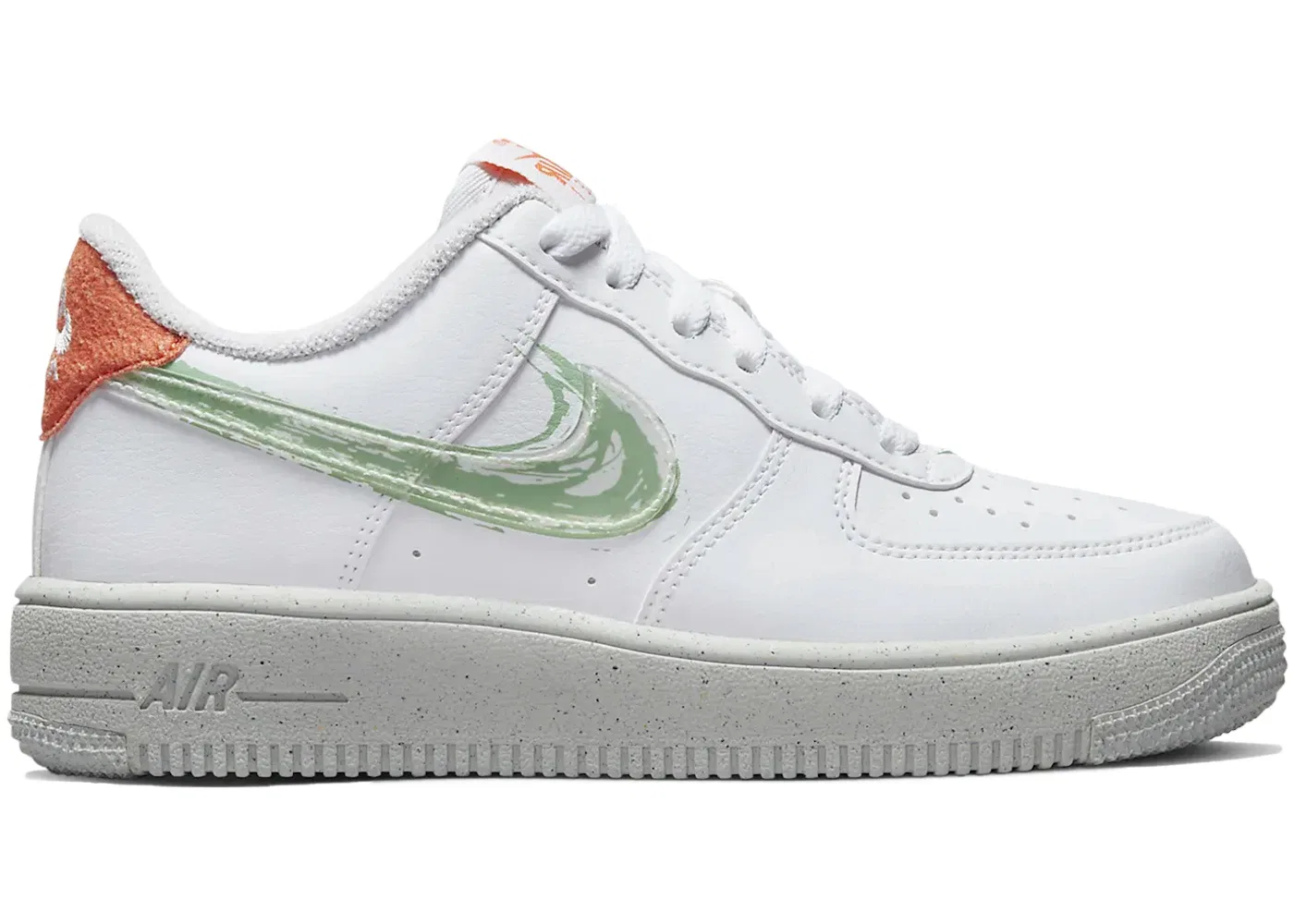 Детские кроссовки Nike Air Force 1 Low Crater, White/Orange Trance/Sail/Enamel Green