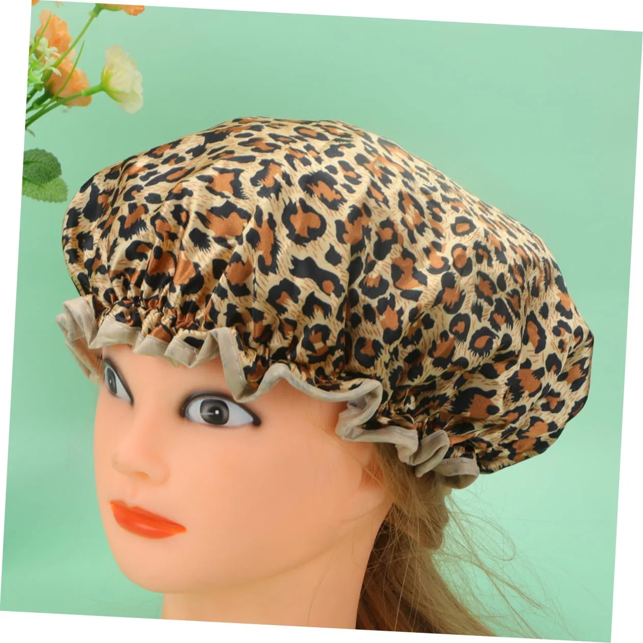 Двойная шапочка для душа из полиэстера и PEVA, 2 шт, PAMINGONO, 27 см, Leopard — фото 2