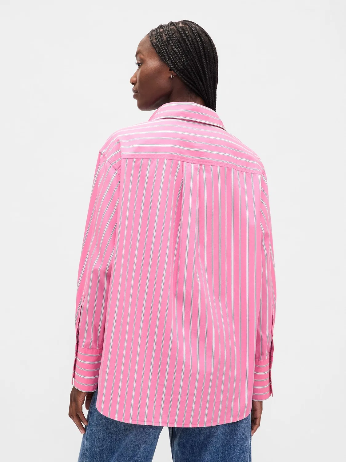 Рубашка оверсайз, полоска, Poplin Oversized Shirt Gap, розовый в полоску — фото 2