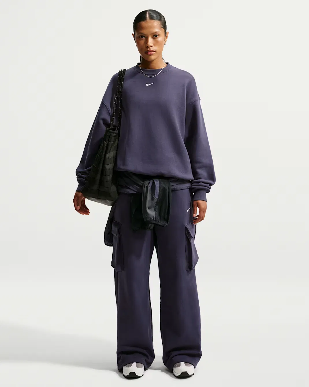 Женские брюки-карго свободного кроя с высокой посадкой Nike Studio Fleece Medium Weight, Gridiron/Sail