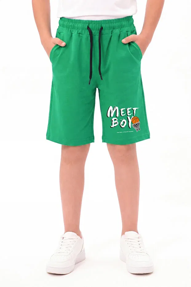 Детские шорты-капри для мальчиков с принтом Basketball Print Panios Kids, Green — фото 2
