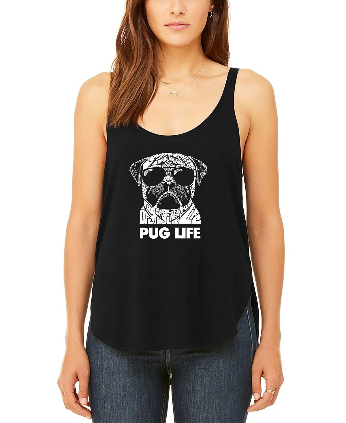 

Женская струящаяся майка word art pug life LA Pop Art, черный