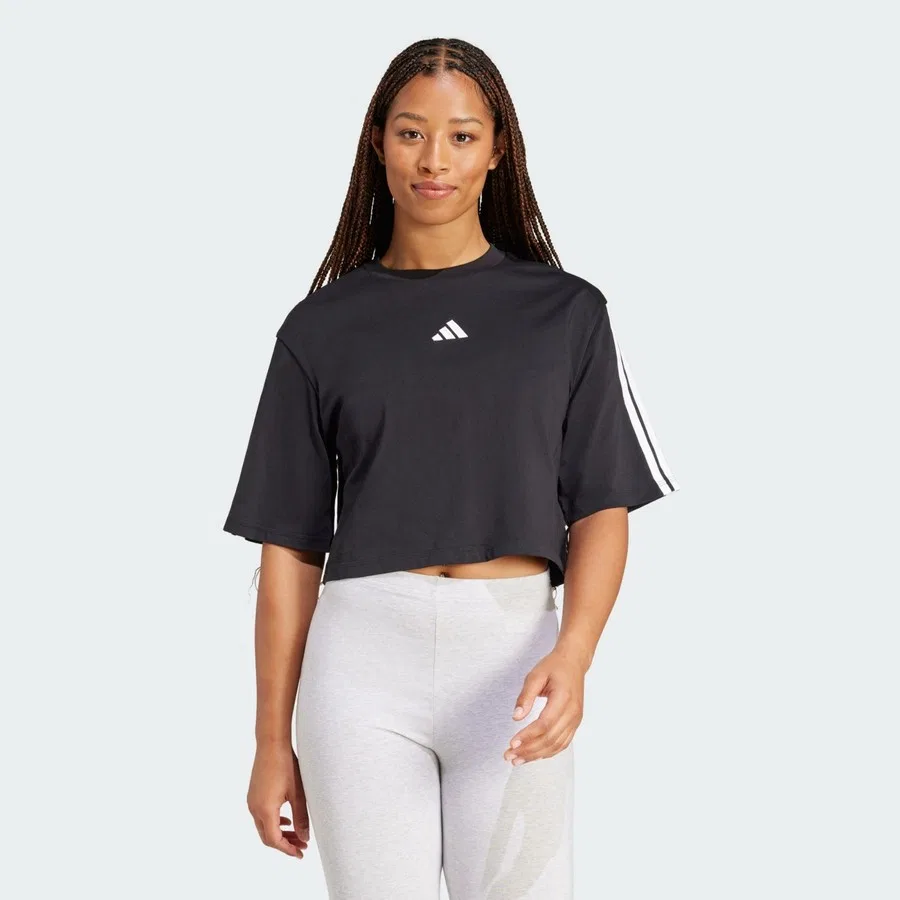 Футболка с длинным рукавом Essentials 3-Stripes Cotton Loose adidas, Черный
