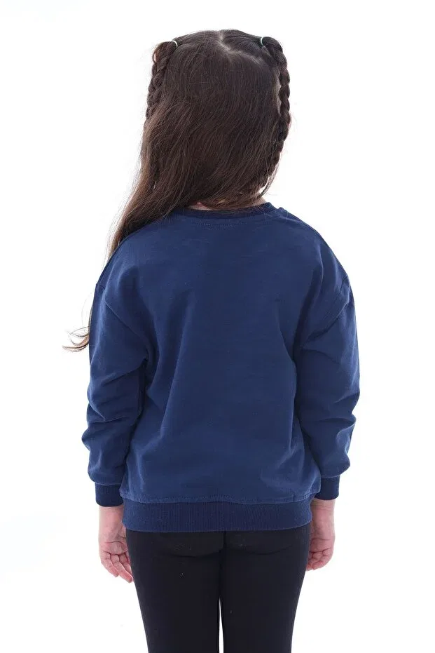 Детское худи для девочек хлопковое Basic solid color pink brushed soft 100% cotton sweatshirt Zuzunga, Navy Blue — фото 3