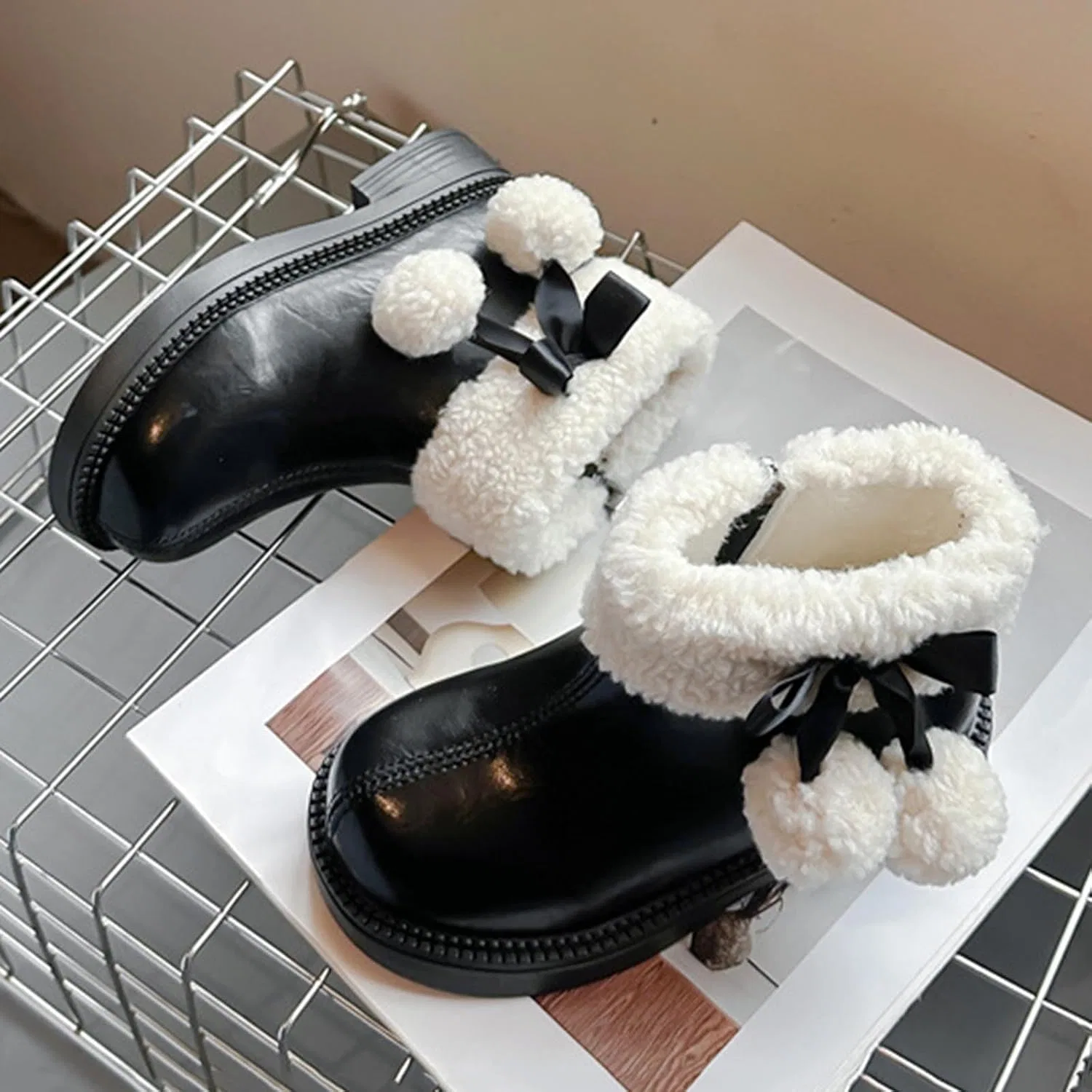 Детские зимние сапоги для девочек с мехом и боковой молнией Zzalalana, Black — фото 3