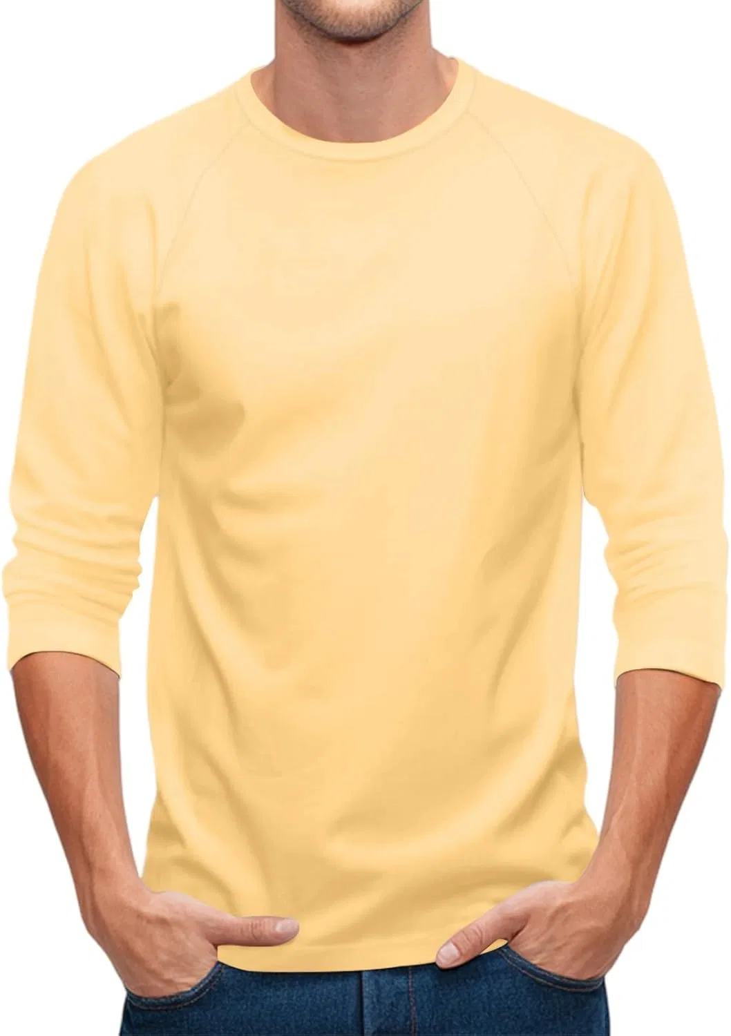 Мужская футболка с длинным рукавом и реглан рукавом Generic, Yellow — фото 2