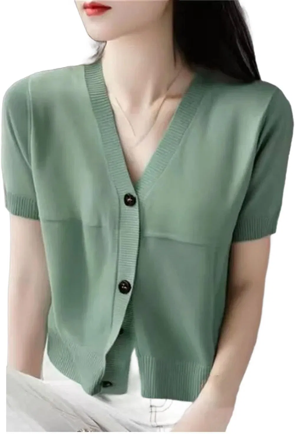 Женский кардиган без рукавов, с коротким рукавом, модель V-Neck, мятный