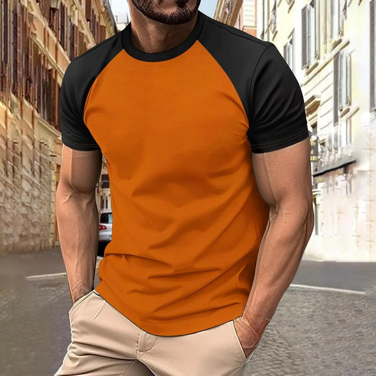 Мужская футболка raglan с цветовым блоком, Orange — фото 2