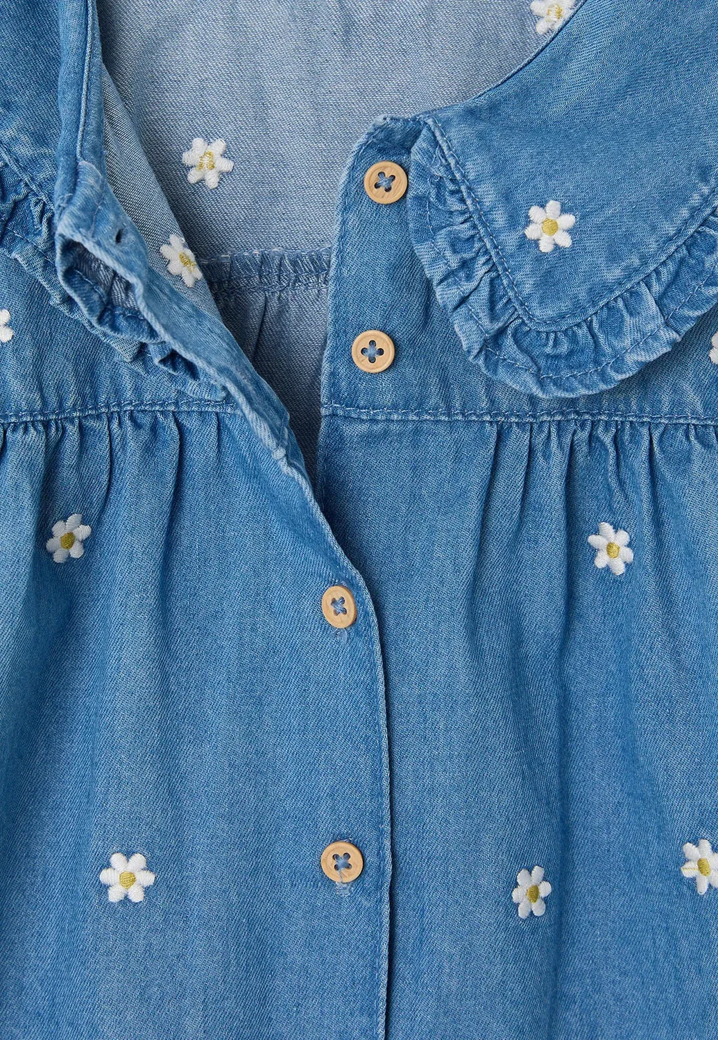 Jeansbluse mit blumenstickereien baby - блузка на пуговицах Vertbaudet, Blue Stone — фото 3