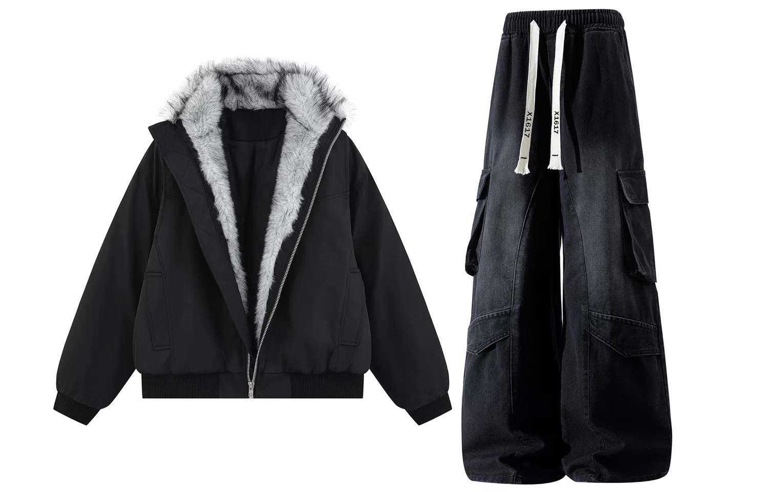 Детский комплект из пуховика и брюк с флисовой подкладкой Black Mountain Hawk Puffer Jacket+Black Pants, X1617, Black