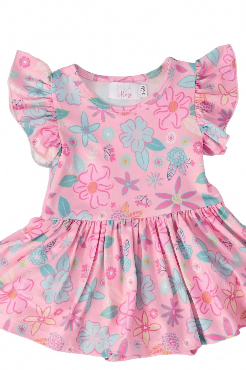 Детский боди-комбинезон для девочек с коротким рукавом-крылышками Beachy Blooms Mila & Rose, розовый — фото 2