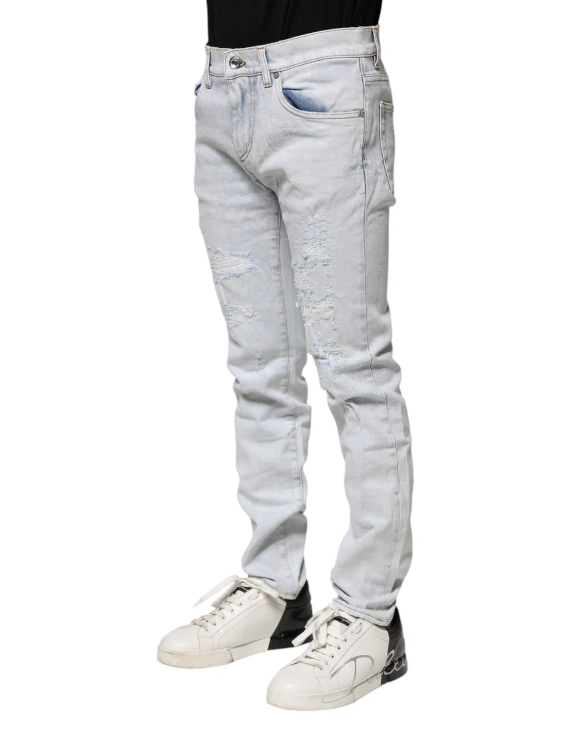 Мужские джинсы скинни с логотипом Light Blue Tattered Skinny Denim Jeans Dolce & Gabbana, Light Blue — фото 3