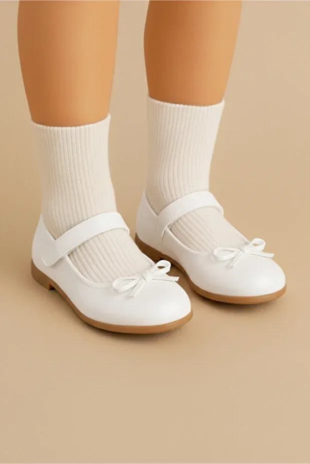 Детские балетки для девочек с бантом Moon Glow, White Patent Leather