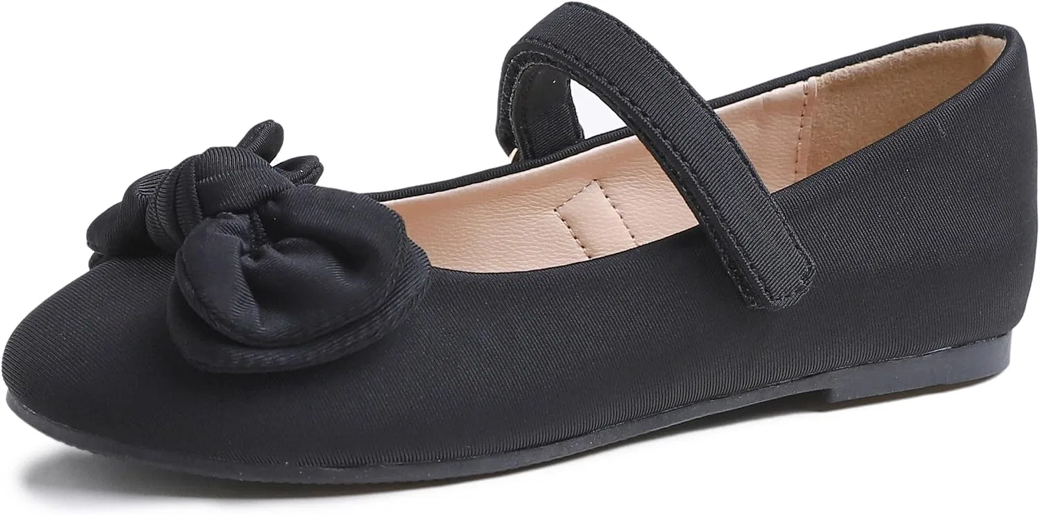 Детские туфли для девочек с пряжкой FEVERSOLE, Soft Bow Black