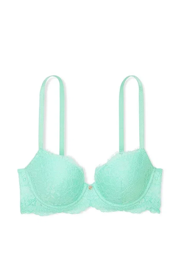 Женский бюстгальтер с вышивкой Lacy lightly padded classic push-up demi bra Victoria'S Secret, Waterfall Blue — фото 3