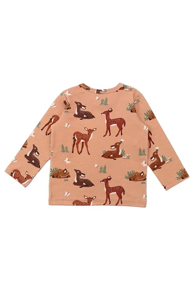 Детская футболка с длинным рукавом с принтом Baby gazelle patterned organic Walkiddy, Brown — фото 2