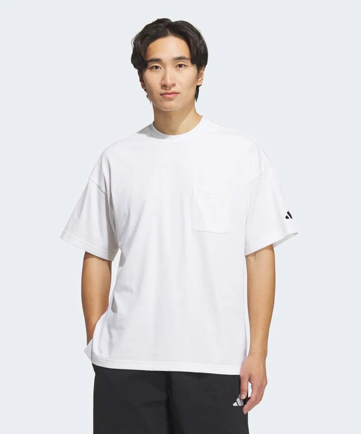Мужская футболка с полурукавом, хлопковая, с нагрудным карманом Adidas, White