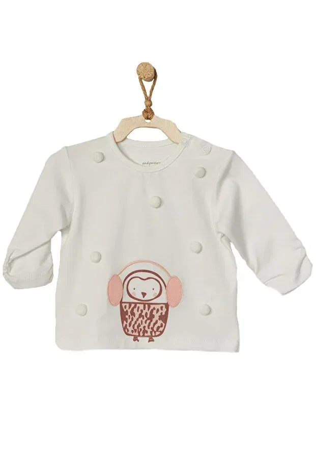 Детская футболка для девочек с длинным рукавом Penguin Embossed Ecru Tshirt Ac22366 Andywawa, Ecru