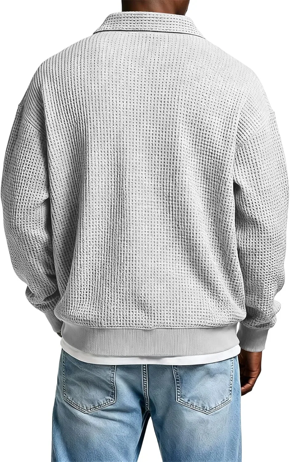 Мужское поло с вафельной текстурой Long Sleeve Polo Shirt for Men, White — фото 2
