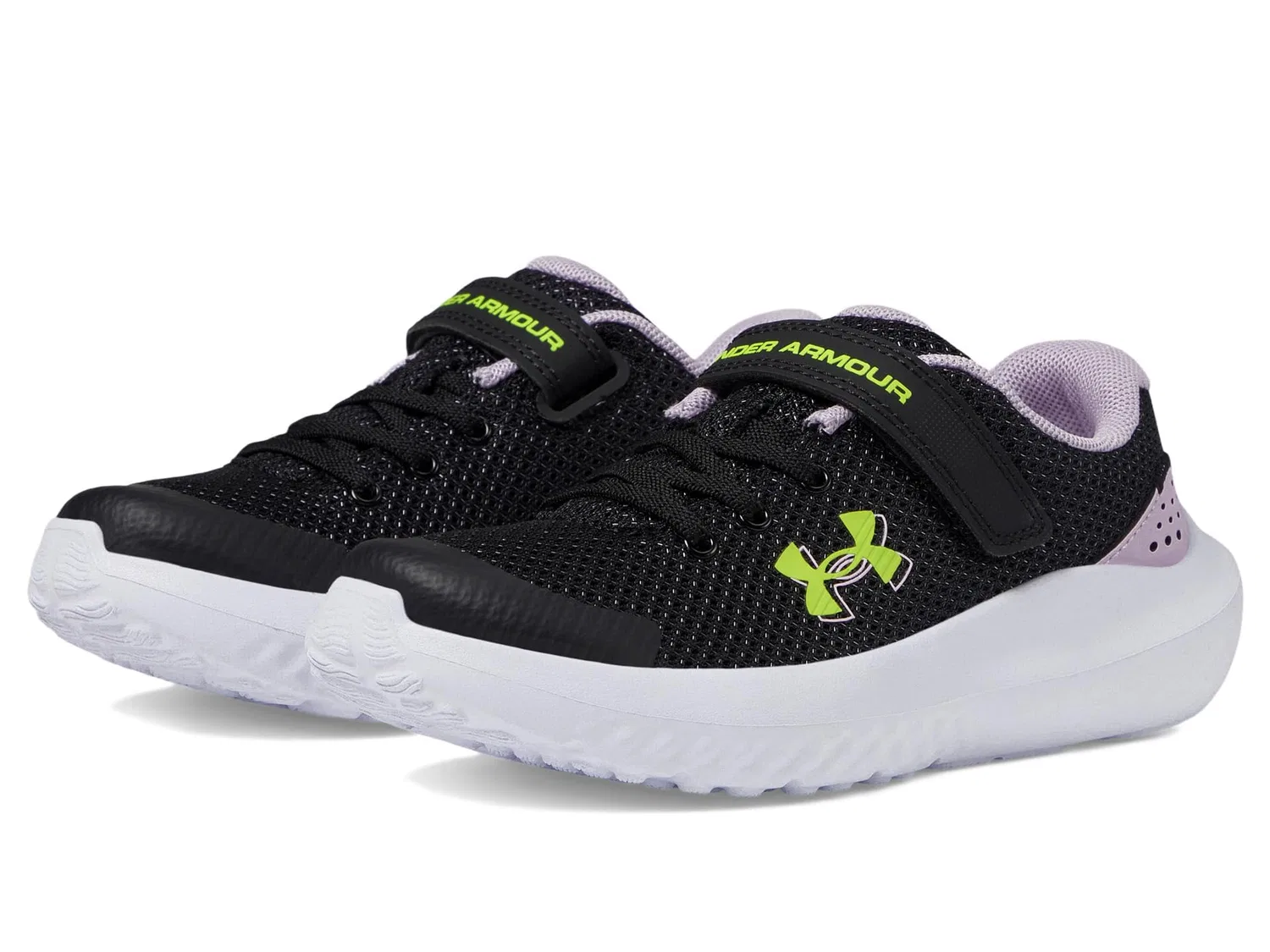 Детские кроссовки для девочек с сетчатым верхом Ua Gps Surge 4 Ac Under Armour, Black Purple Ace High Vis Yellow — фото 2