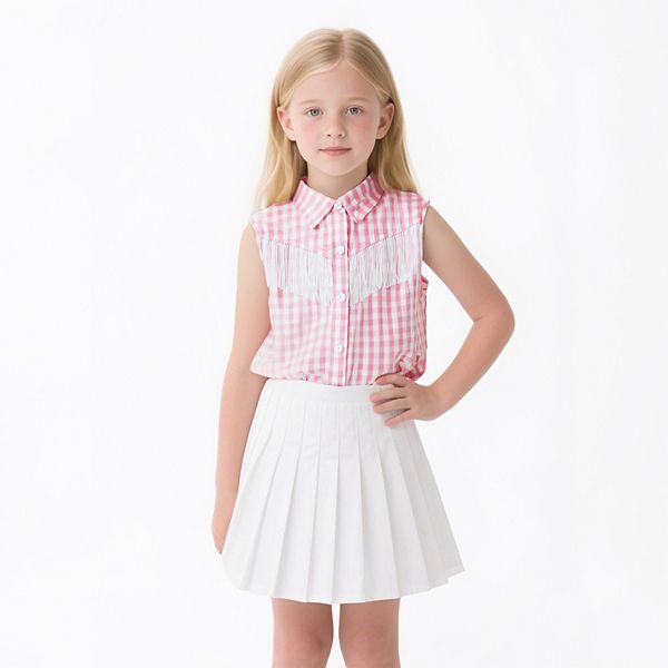 Детская ковбойская блузка без рукавов с бахромой Elitechoice, Pink Plaid