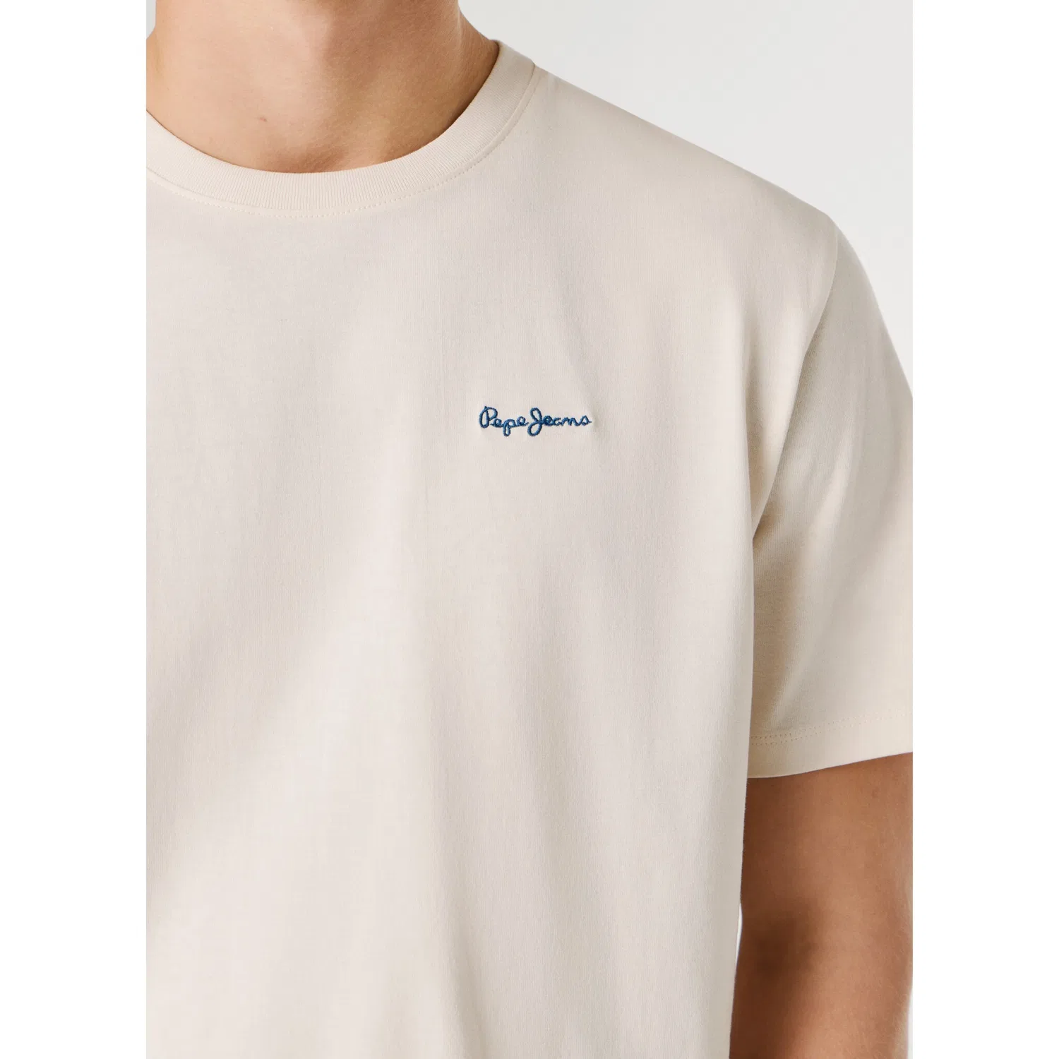Детская хлопковая футболка с круглым вырезом и вышитым логотипом Pepe Jeans, Ivory White — фото 4
