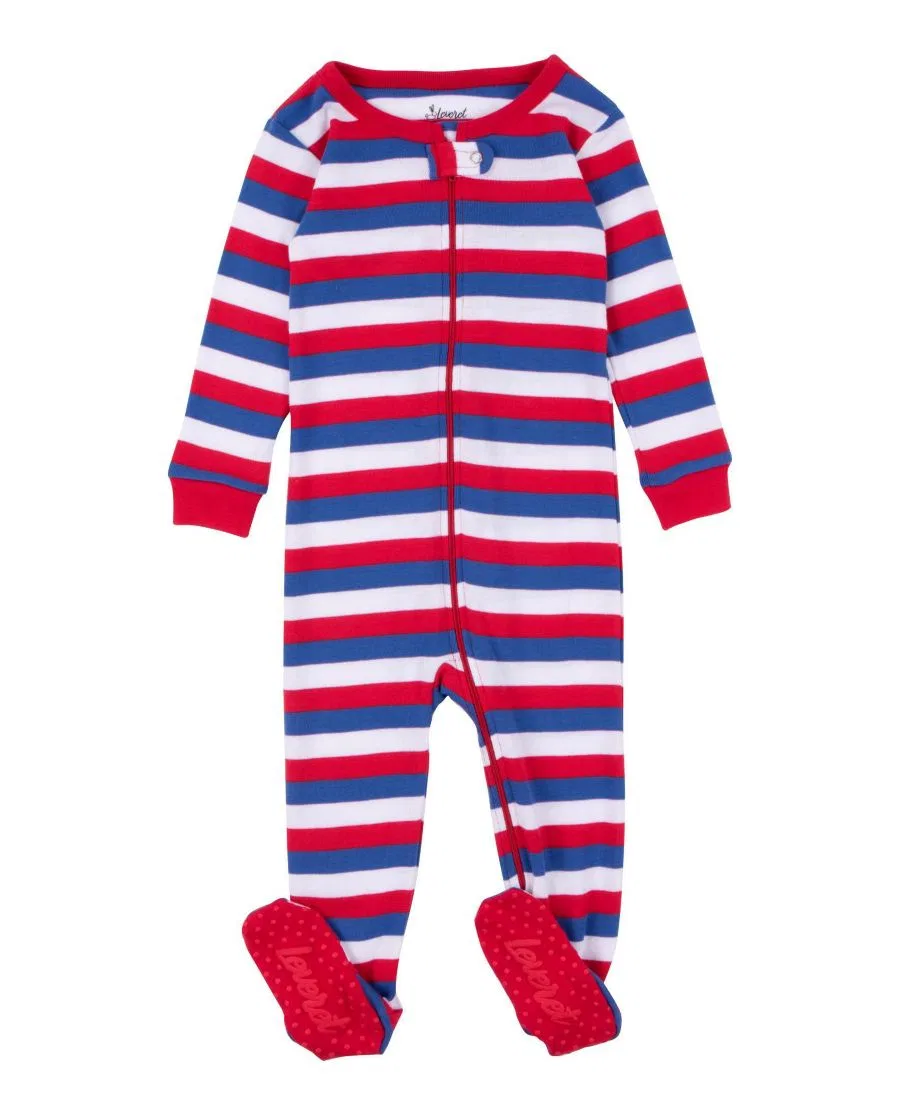 Пижама с принтом в полоску, с длинным рукавом Leveret, Red, White & Blue Stripes