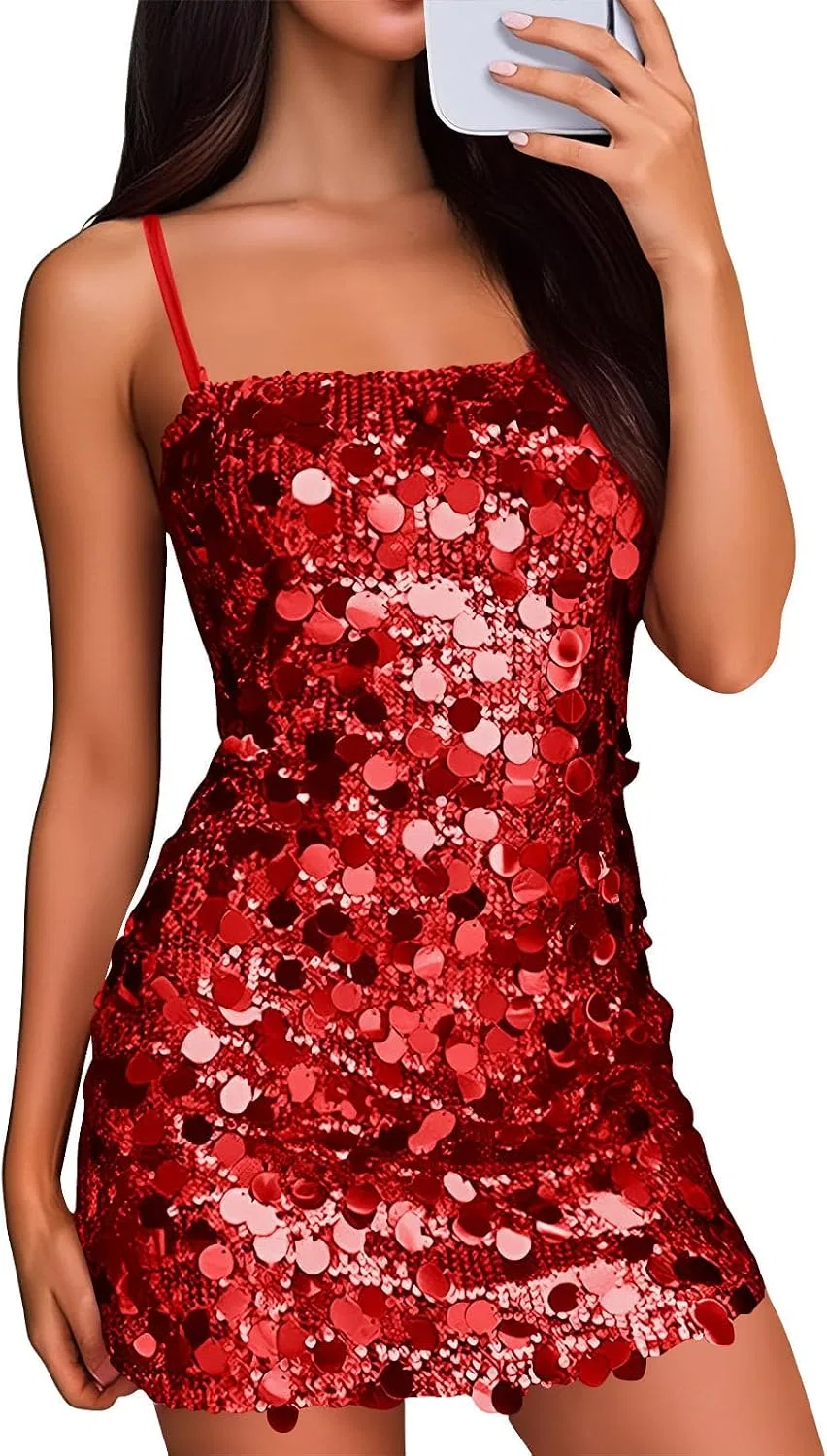 Женское платье с пайетками, с квадратным вырезом, Sequin Short Homecoming, красный — фото 2