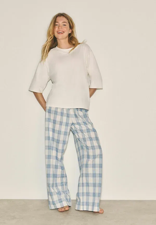 Пижамный комплект с фланелевой тканью Short sleeve set Next blue check, синий