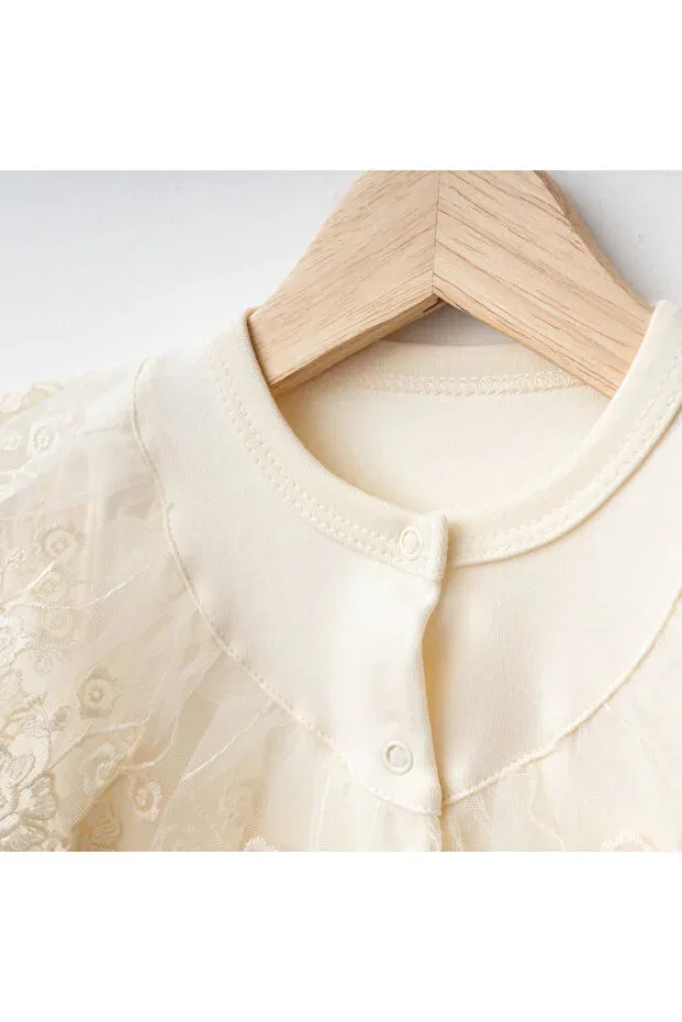 Детский комбинезон для девочек кружевной Mevlid Outfit Miniday Baby, Beige — фото 3