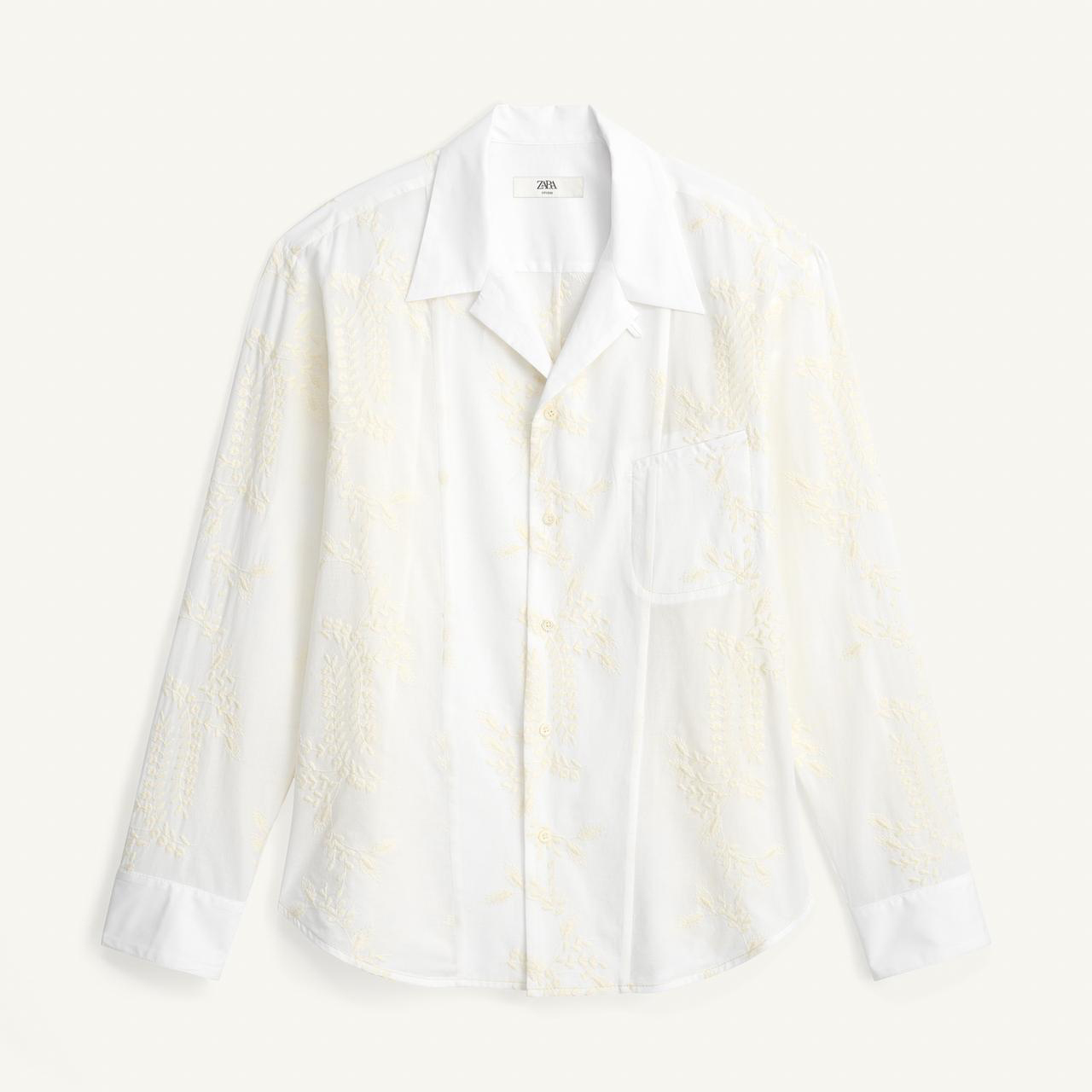 

Рубашка Zara Embroidered Relaxed Fit, экрю