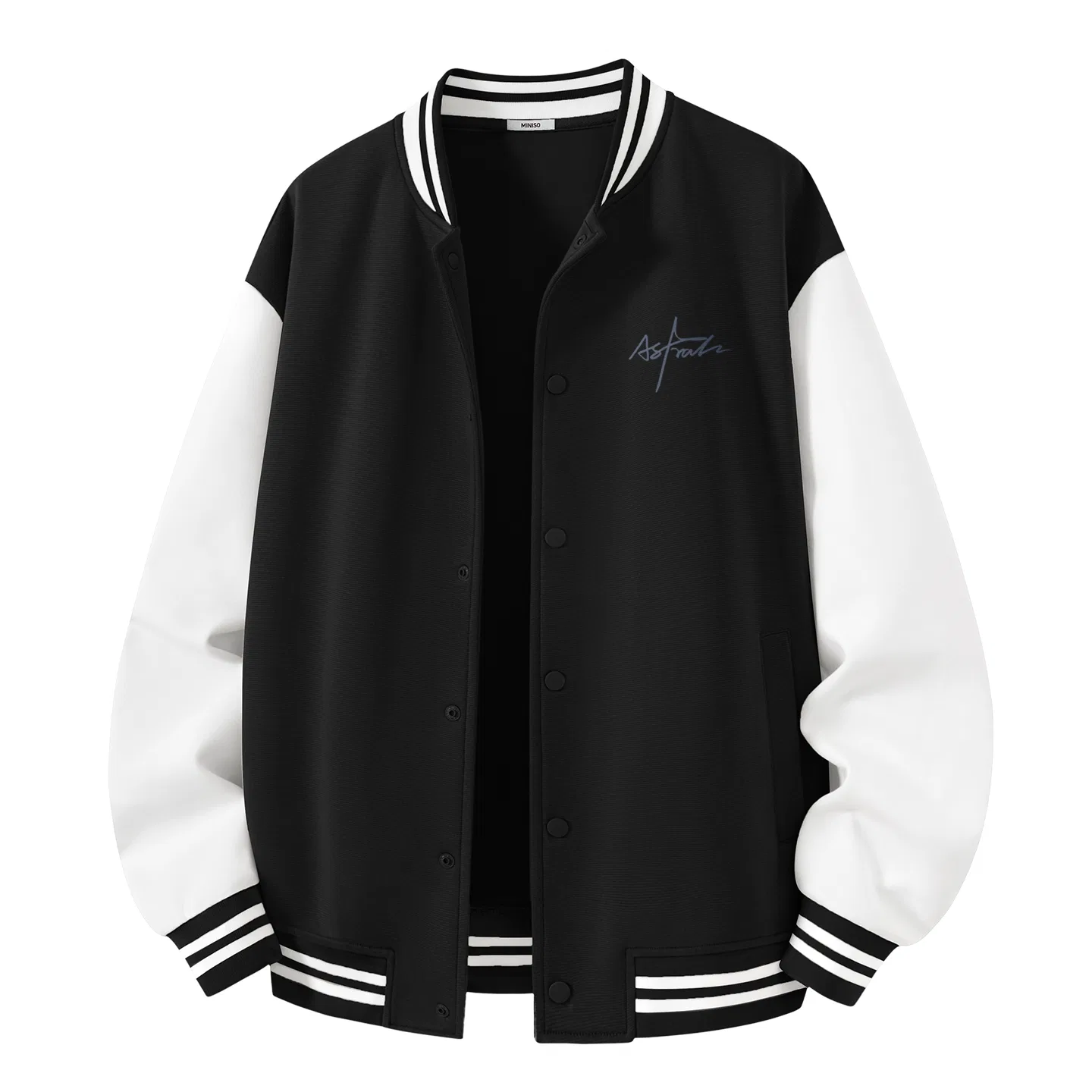 Детская бейсбольная джерси Heavyweight Baseball Collar Black Pen End Light Shadow Chest Logo MINISO, Black