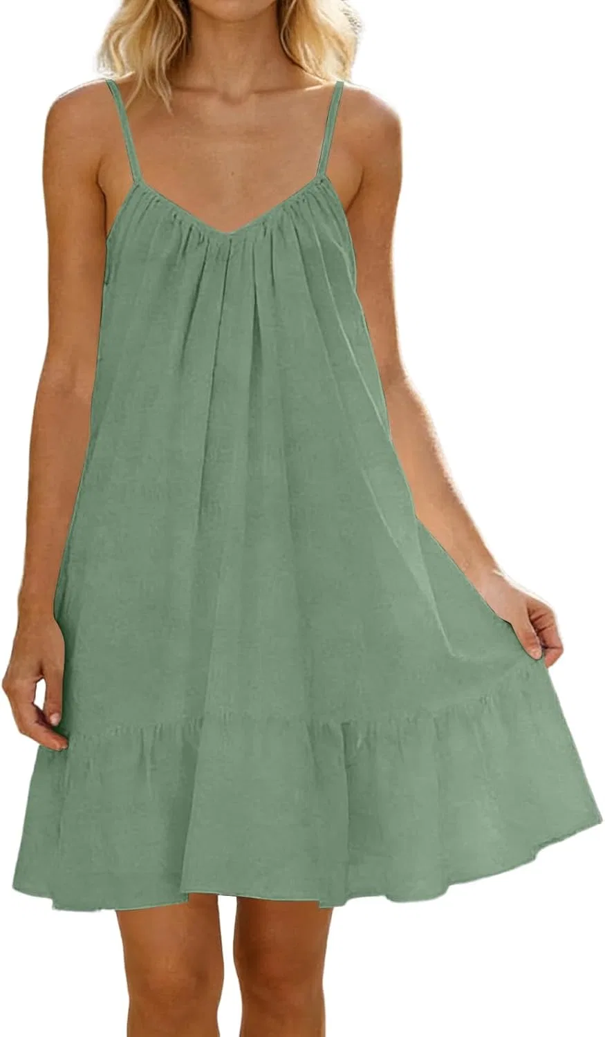 Женское летнее платье на бретелях с рюшами Mint Green