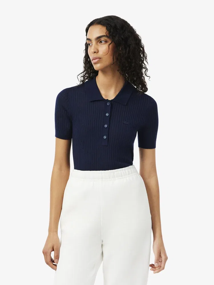 Футболка поло LACOSTE Navy из мериносовой шерсти