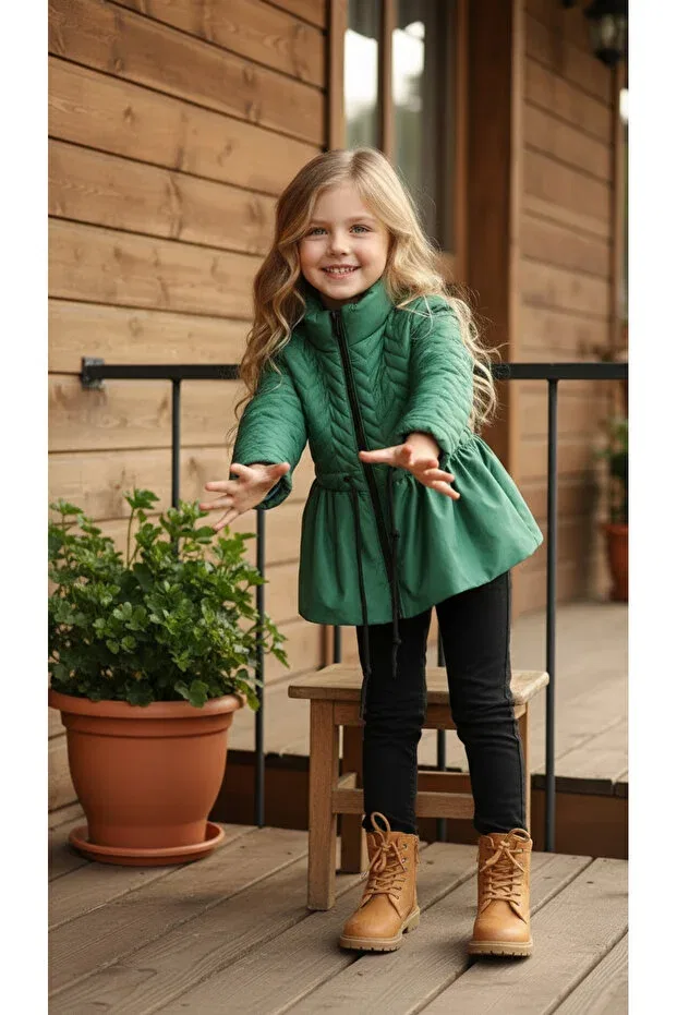 Детское пальто для девочек с длинным рукавом Hc Kids Wear, Green — фото 4