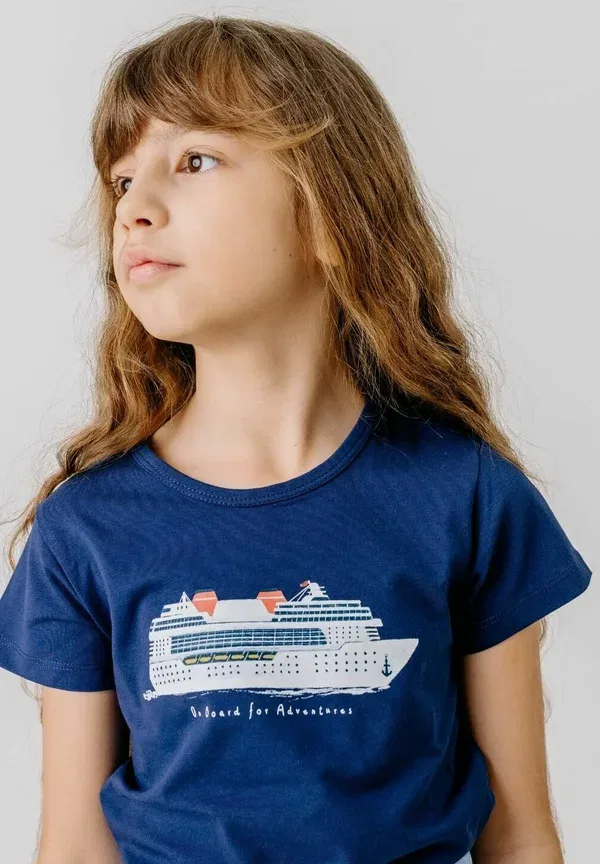 Футболка с принтом Marine adventures T-shirt Walkiddy, Dark Blue, темно-синий — фото 2
