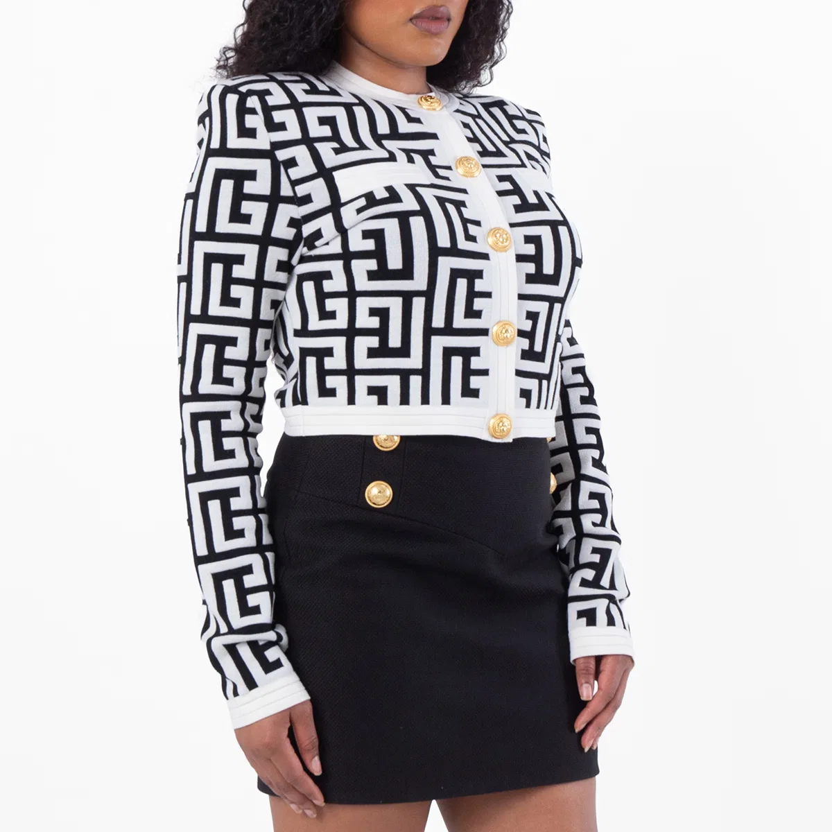 Кардиган с монограммой Monogram Knitted Cardigan Balmain, Eab Black/White — фото 2