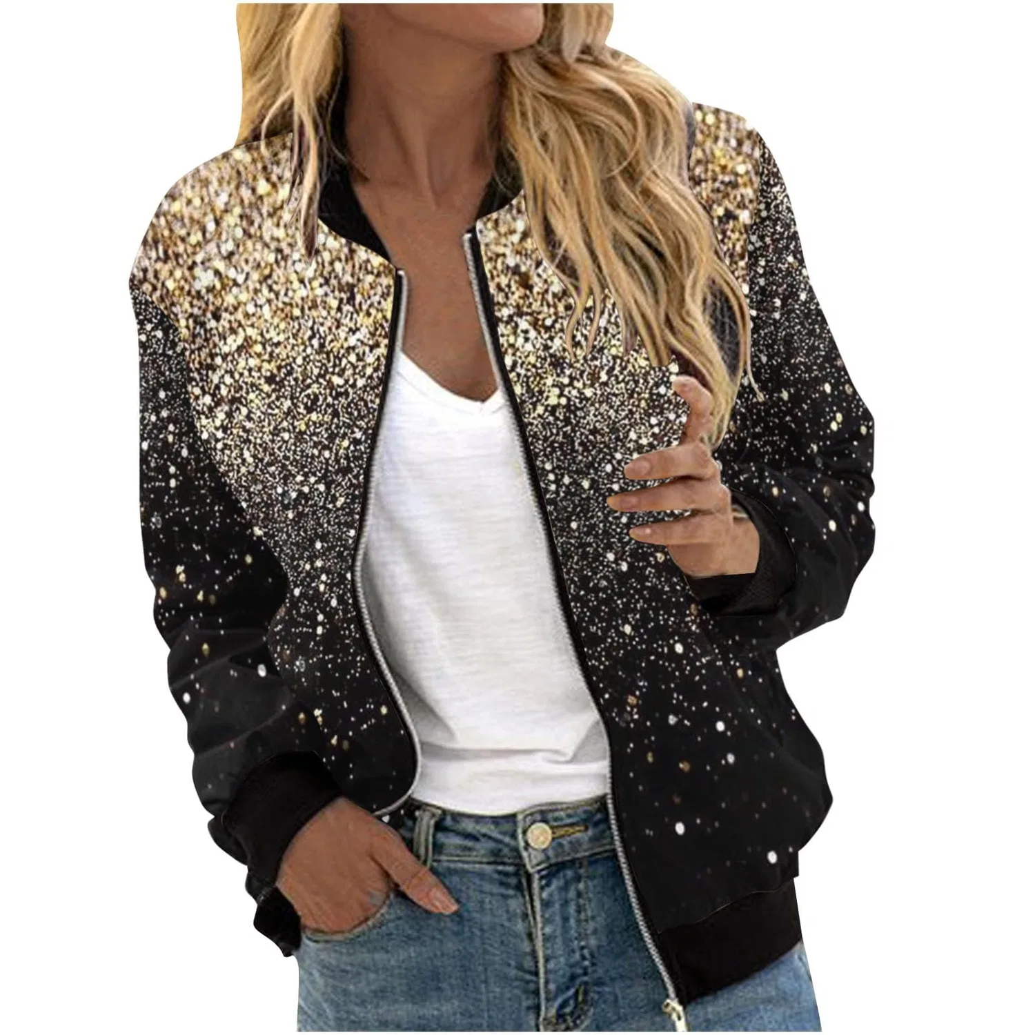 Женское зимнее пальто с принтом Bomber da donna alla moda, Oro